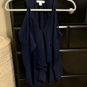Navy sleeveless ruffle top